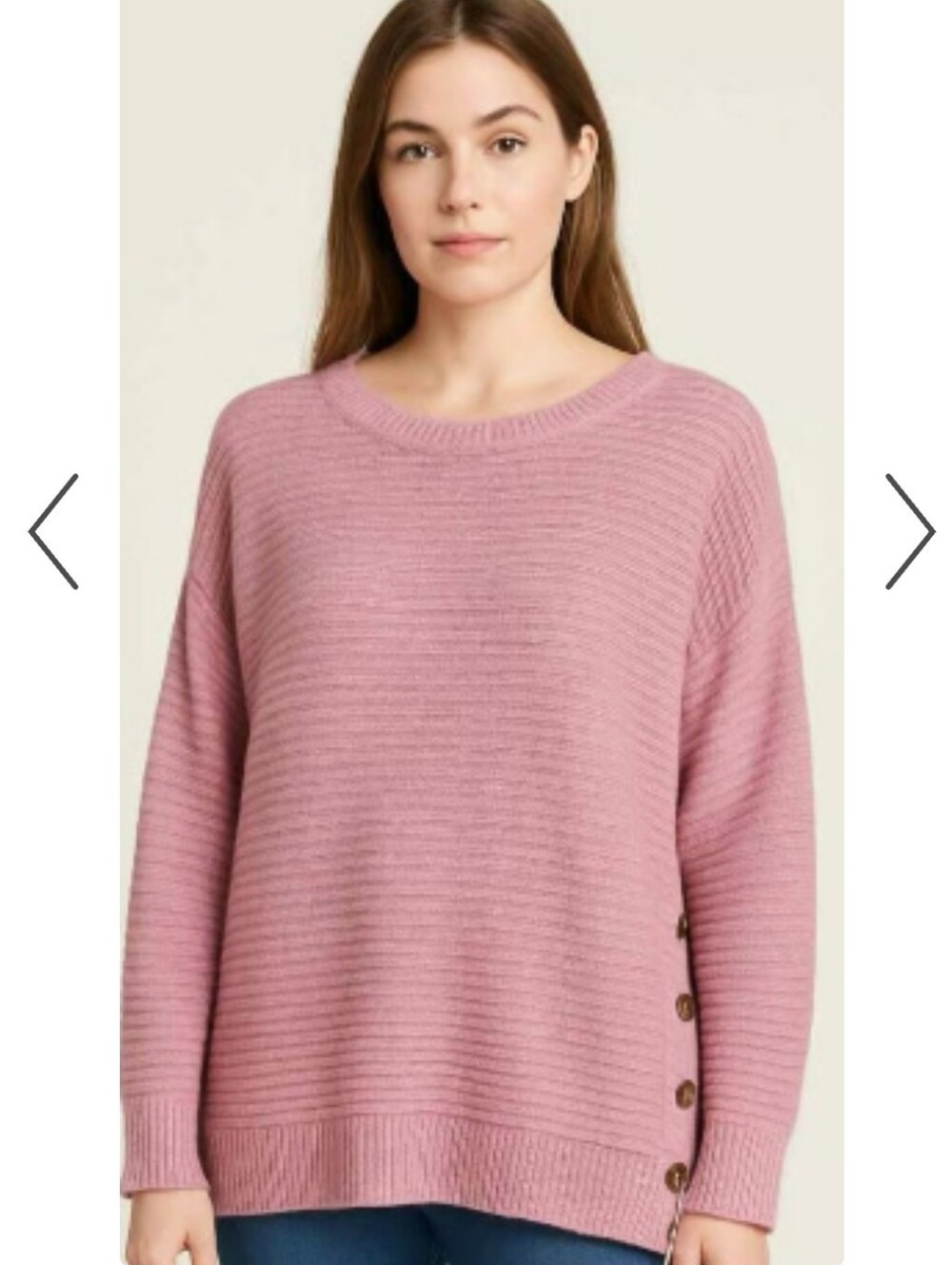 Joie SZ L Blush Pink Ribbed Scoop Neck With Button Details On Sides Sweater